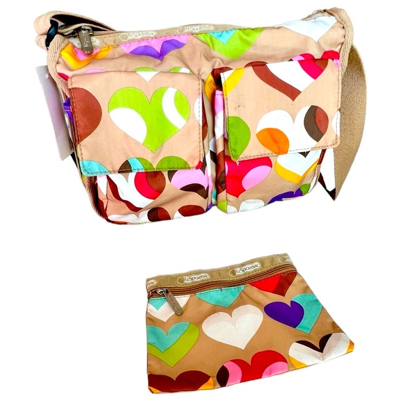LeSportsac Two Piece Shoulder Cross Body Bag & Coin Purse Pouch Heart Design EUC - Picture 9 of 14